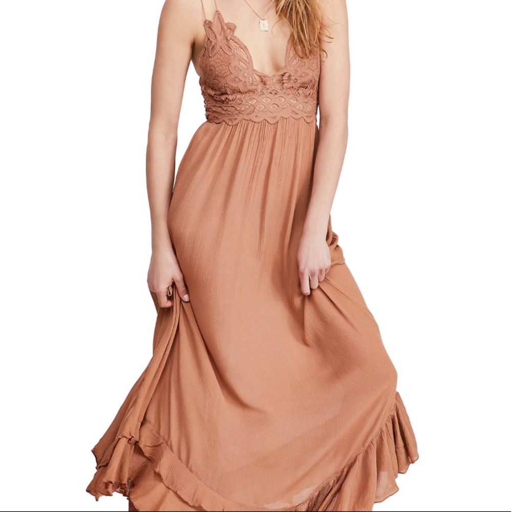 Free People Adella Maxi slip dress in Copper